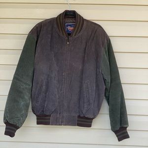 VINTAGE VARSITY SUEDE JACKET WITH ELBOW PATCHES - BROWN/GREEN